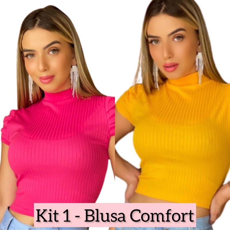 Kit com 2 Blusas Feminina Malha Soft