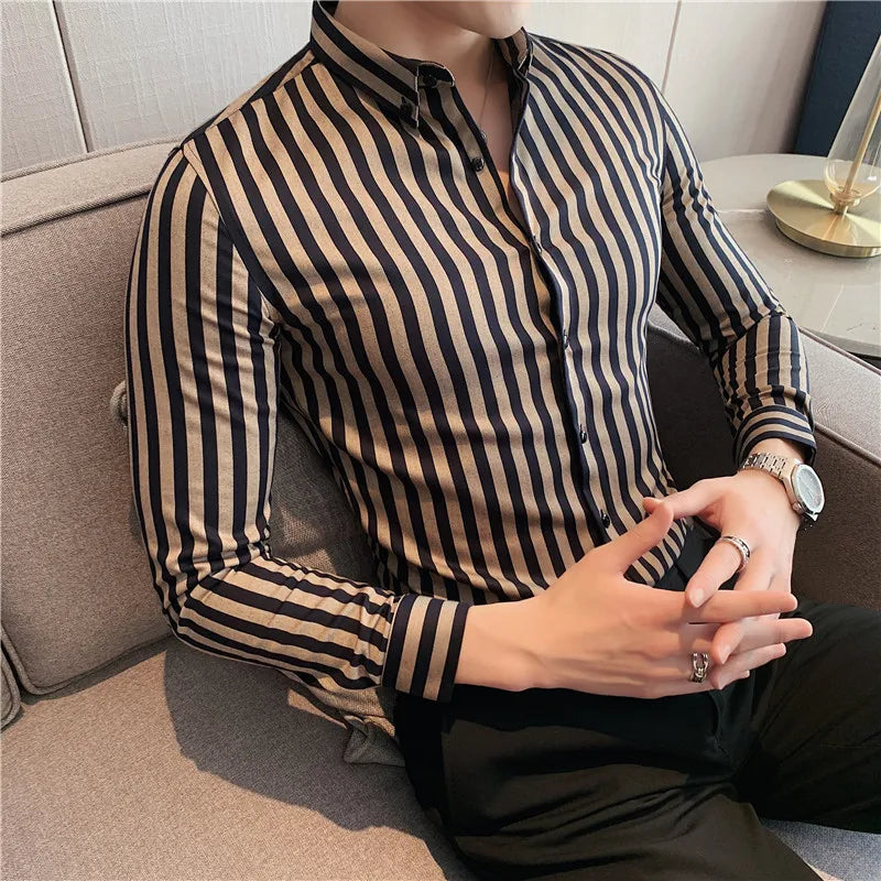 Camisa Social Listrada Masculina Slim