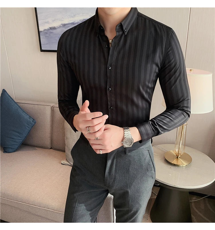 Camisa Social Listrada Masculina Slim