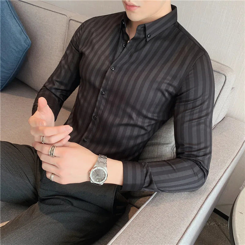 Camisa Social Listrada Masculina Slim